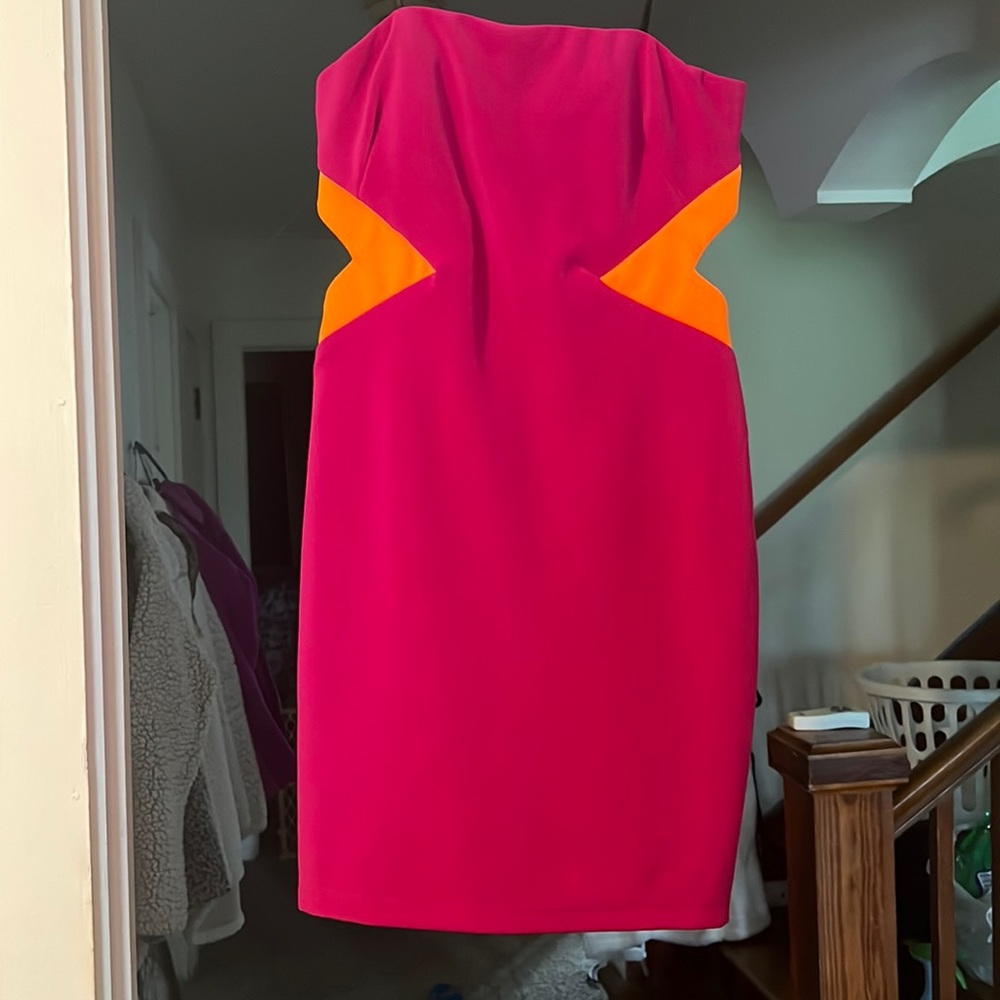 Magenta and orange strapless dress